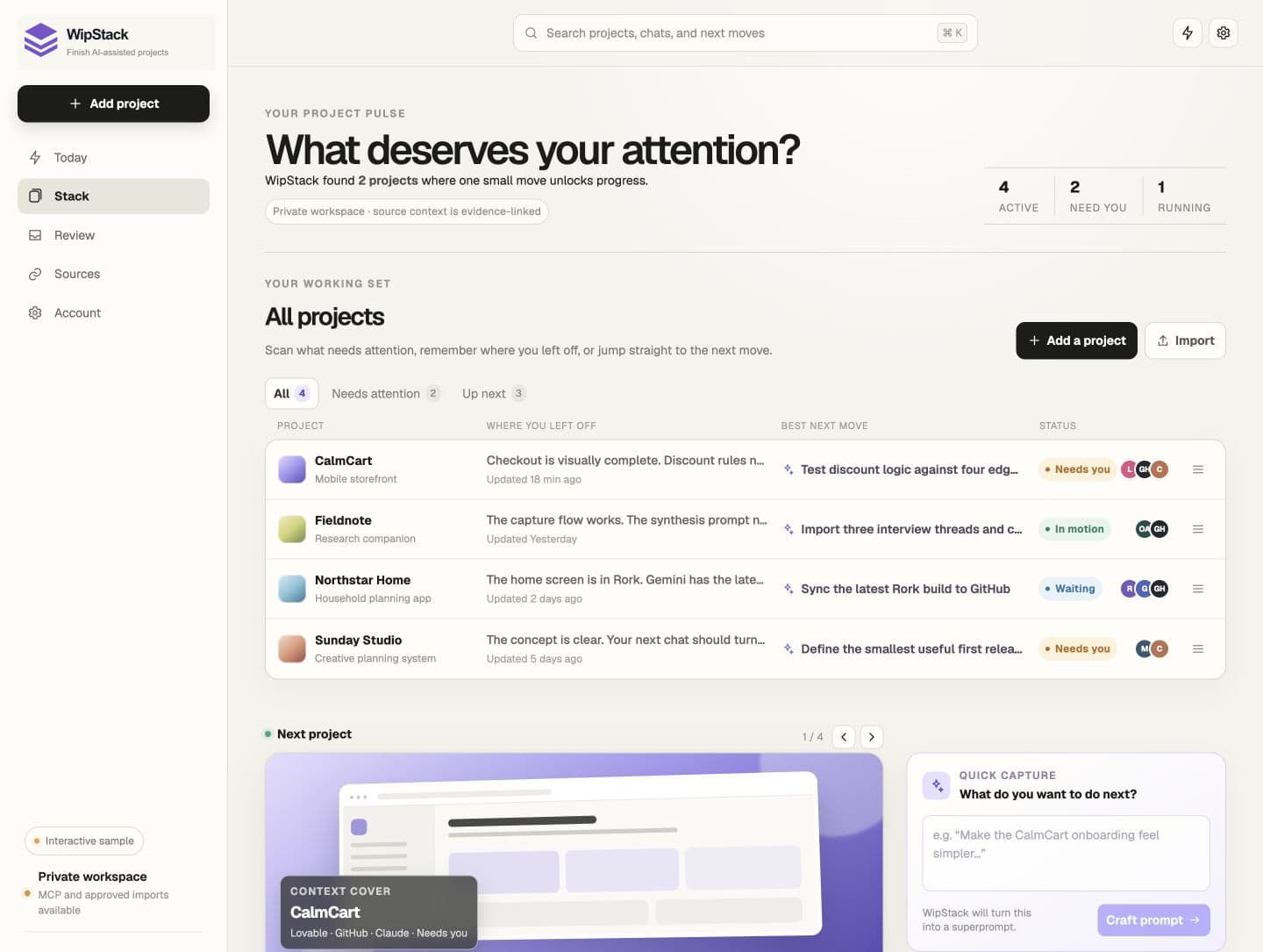 See the whole working set in the WipStack sample workspace